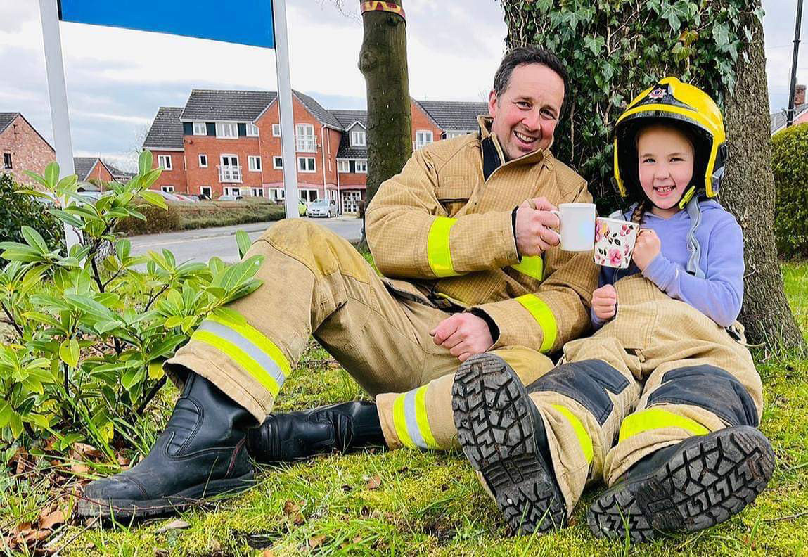 Brew With A Crew - Dad and Daughter in firefighting uniform
